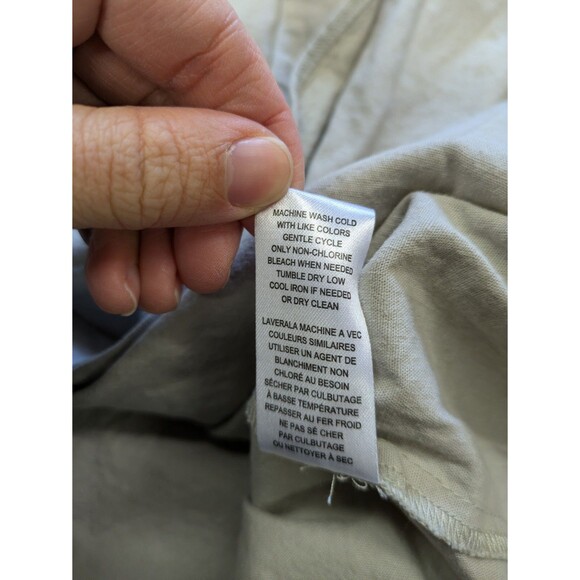 T Tahari Linen Blend Midi Dress Flutter Sleeve Khaki Button Up Shirred Waist 12 - Picture 12 of 15